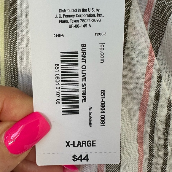 Liz Claiborne Linen Capris Pants Cotton Burnt Olive Stripe XL NWT - Picture 8 of 10